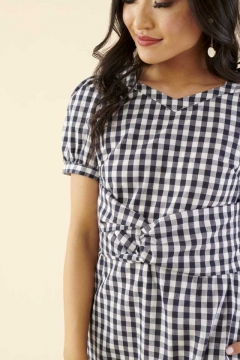 Knotted-Waist Gingham Dress